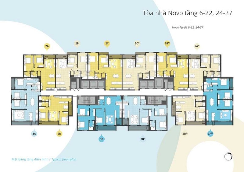 Mặt bằng căn hộ tầng 6-22, tầng 24-27 tòa NOVO chung cư Kosmo Tây Hồ